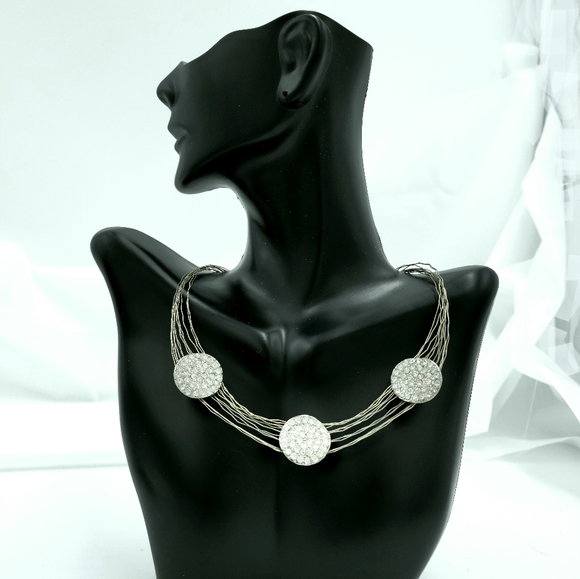 🔴 Silver Thread Rhinestone Demi-parure - Picture 5 of 16